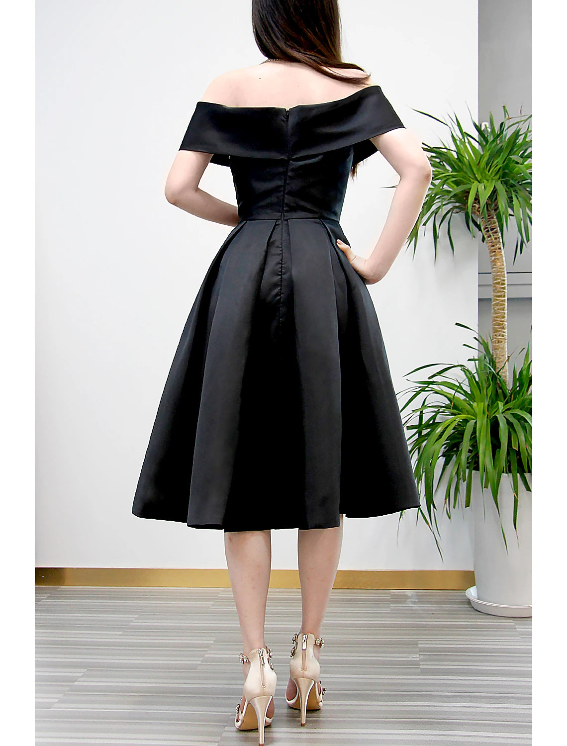 A-Line Cocktail Dresses Dress Wedding Guest Red Green Dress Tea Length Short Sleeve V Neck Stretch Fabric V Back with Pleats