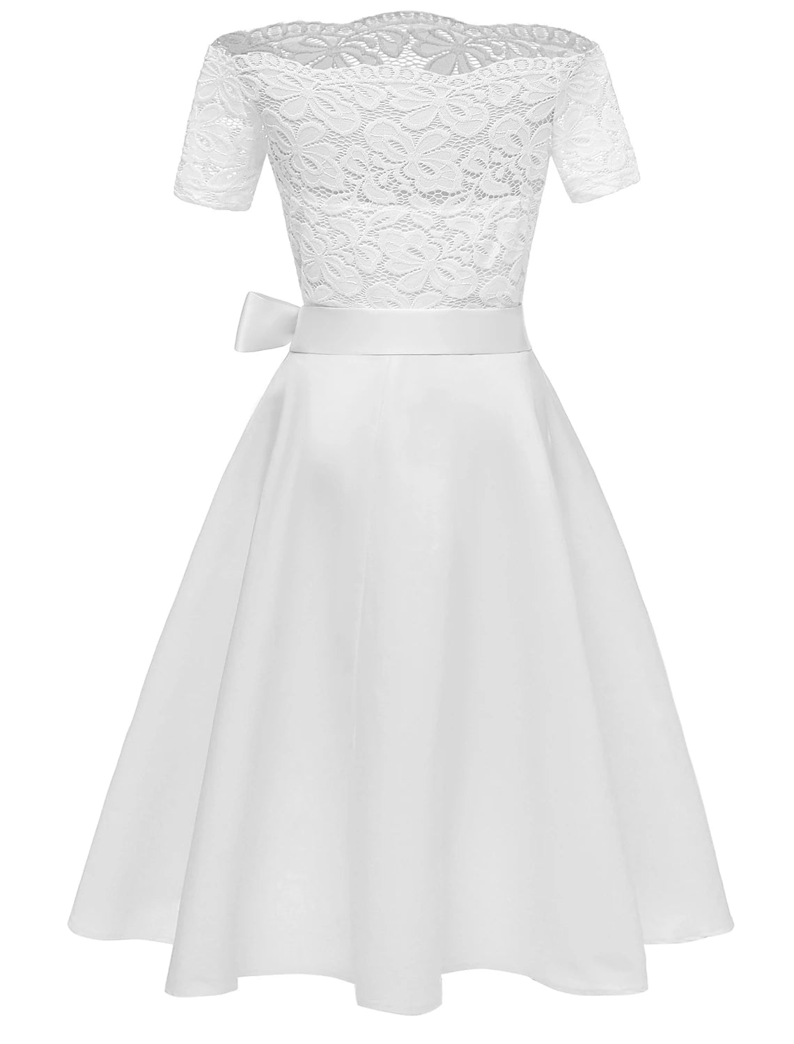 Women's Black Dress Party Dress Lace Dress Knee Length Dress White Pink Wine Short Sleeve Pure Color Lace Summer Spring Fall Off Shoulder Elegant Party Wedding Guest Birthday