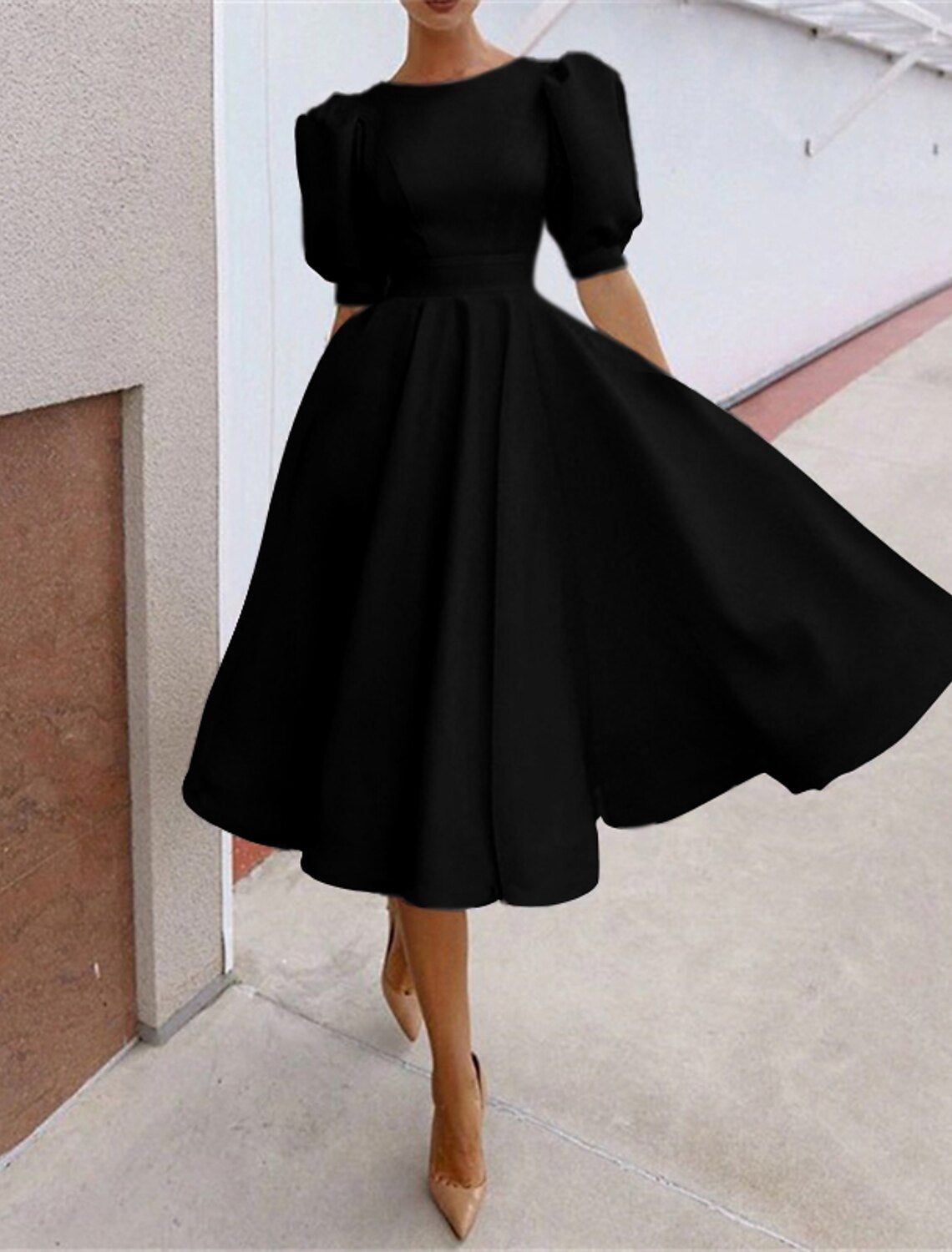 Women's Party Dress Casual Dress Swing Dress Midi Dress Black White Pink Short Sleeve Pure Color Backless Summer Spring Crew Neck Party Party Birthday Spring Dress