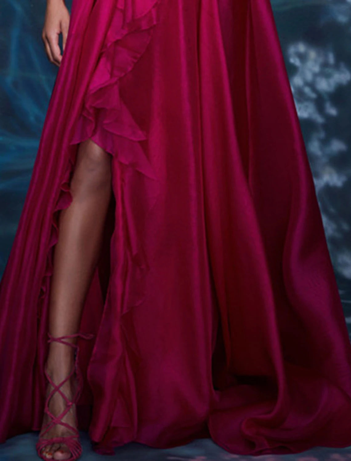 Weitese A-Line Evening Gown Celebrity Style Dress Red Green Dress Formal Wedding Guest Floor Length Sleeveless V Neck Chiffon with Slit Pure Color