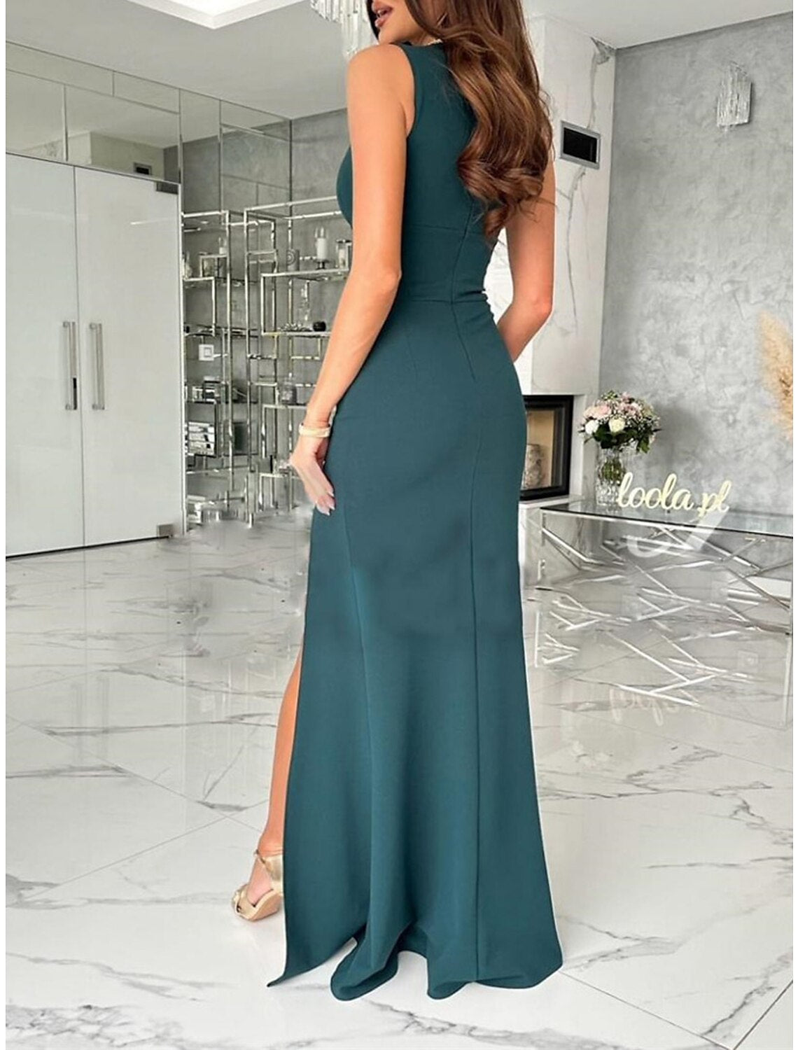 Weitese Women‘s Prom Dress Wedding Guest Party Dress Homecoming Dress Sheath Dress Long Dress Maxi Dress Black Red Green Sleeveless Pure Color Backless Summer Spring V Neck Party Evening
