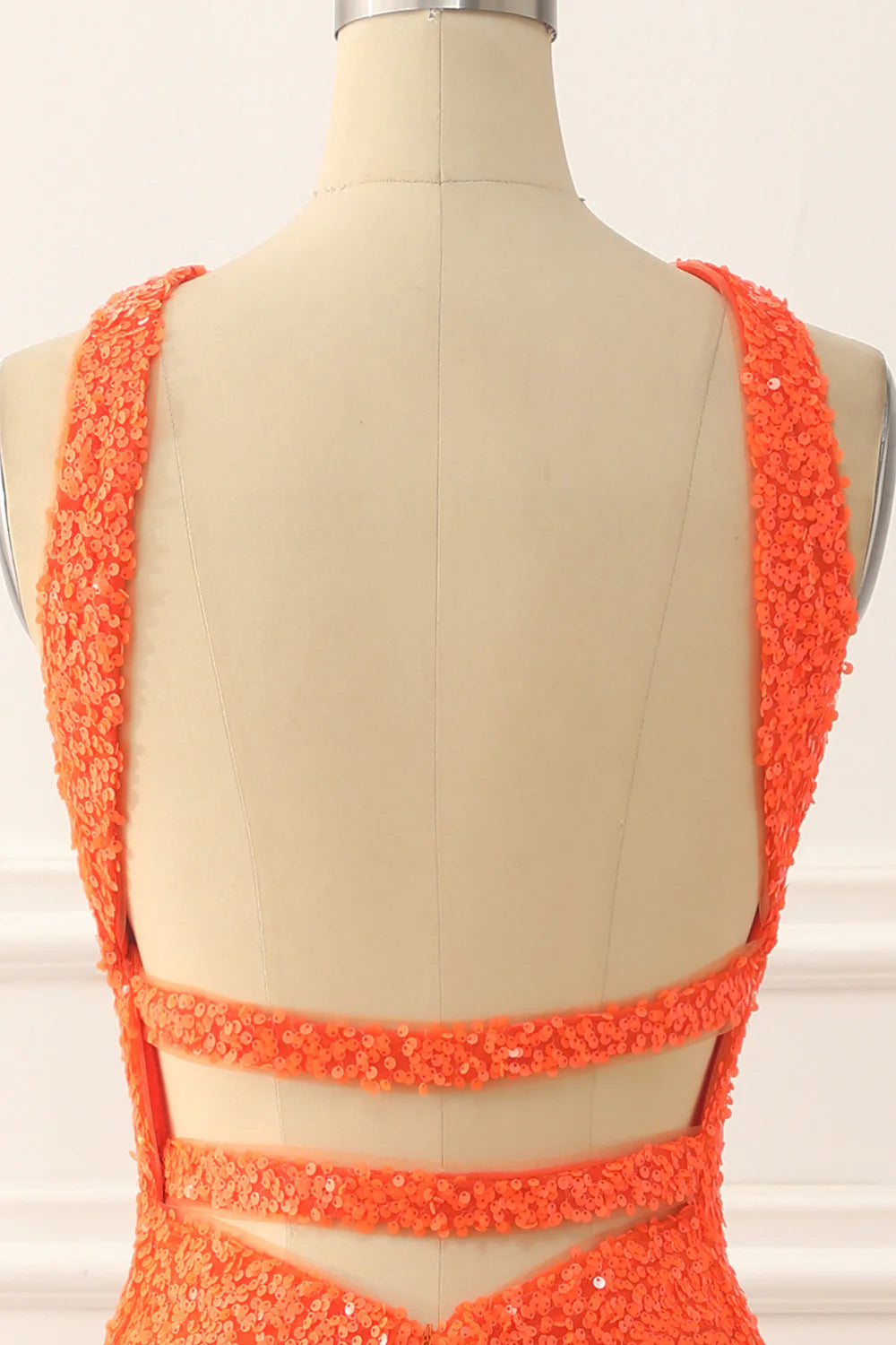 Halter Backless Sequins Orange Prom Dress With Slit
