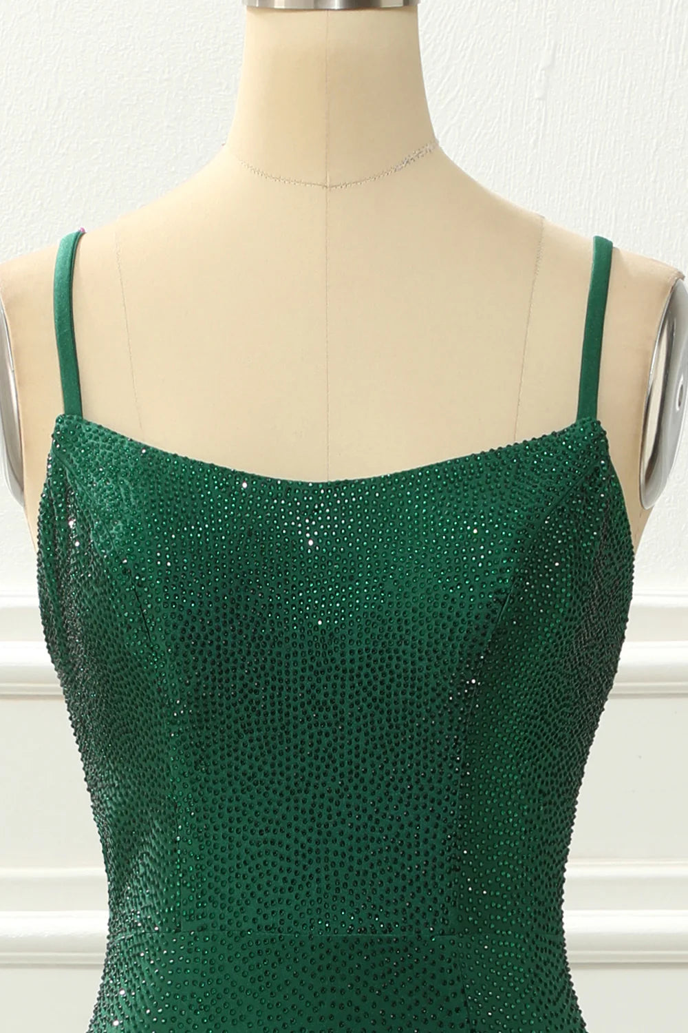 Robe de bal sirène verte à perles et fente