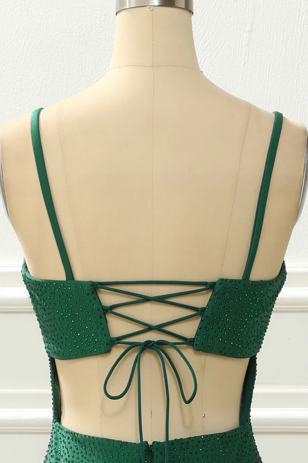 Robe de bal sirène verte à perles et fente