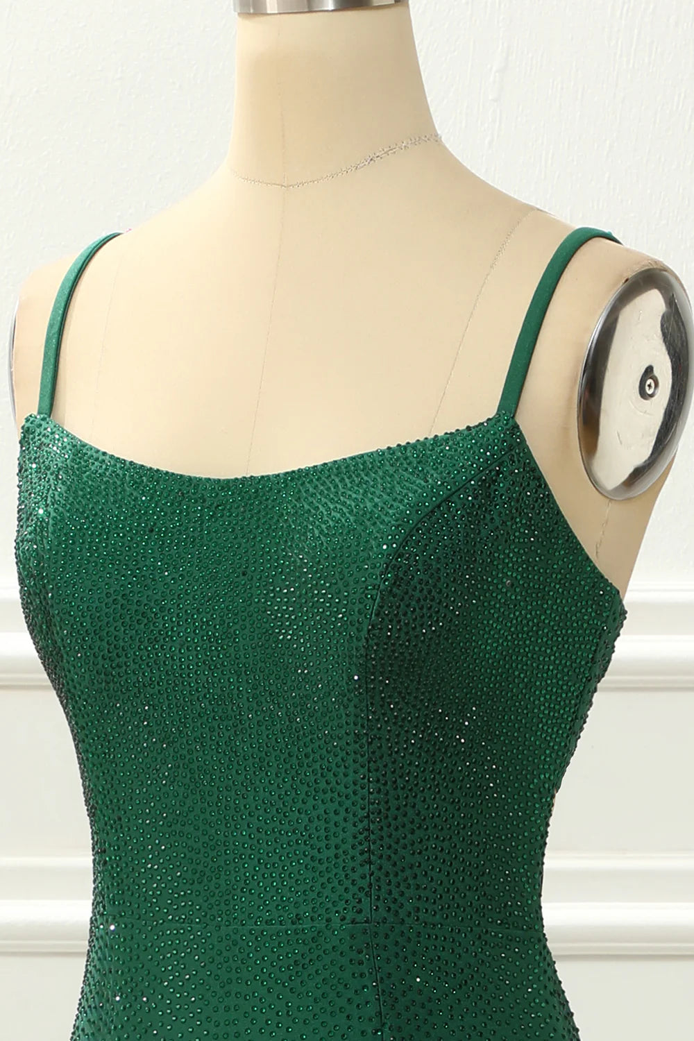 Robe de bal sirène verte à perles et fente