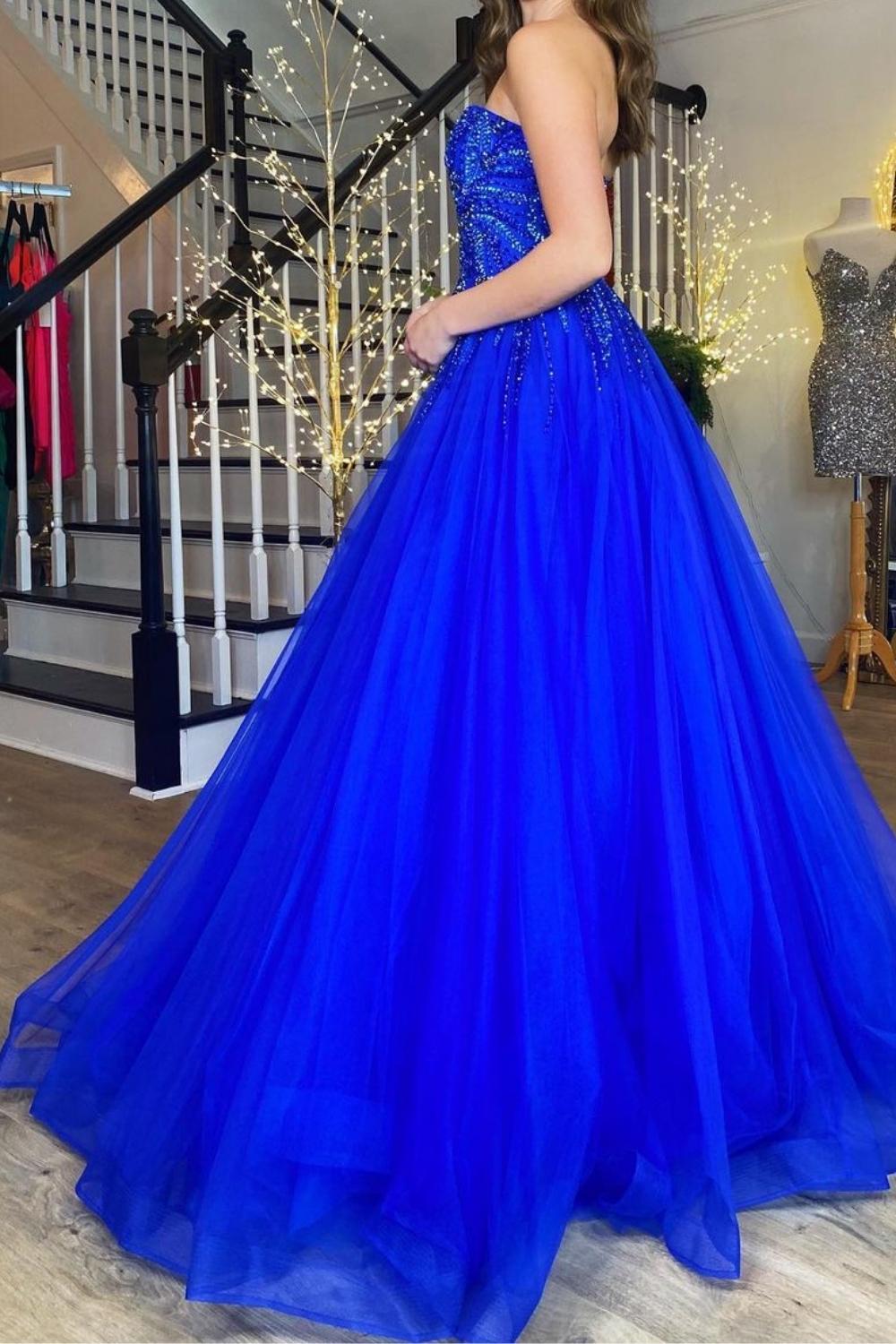 Weitese Gorgeous A Line Sweetheart Royal Blue Long Prom Dress with Appliques