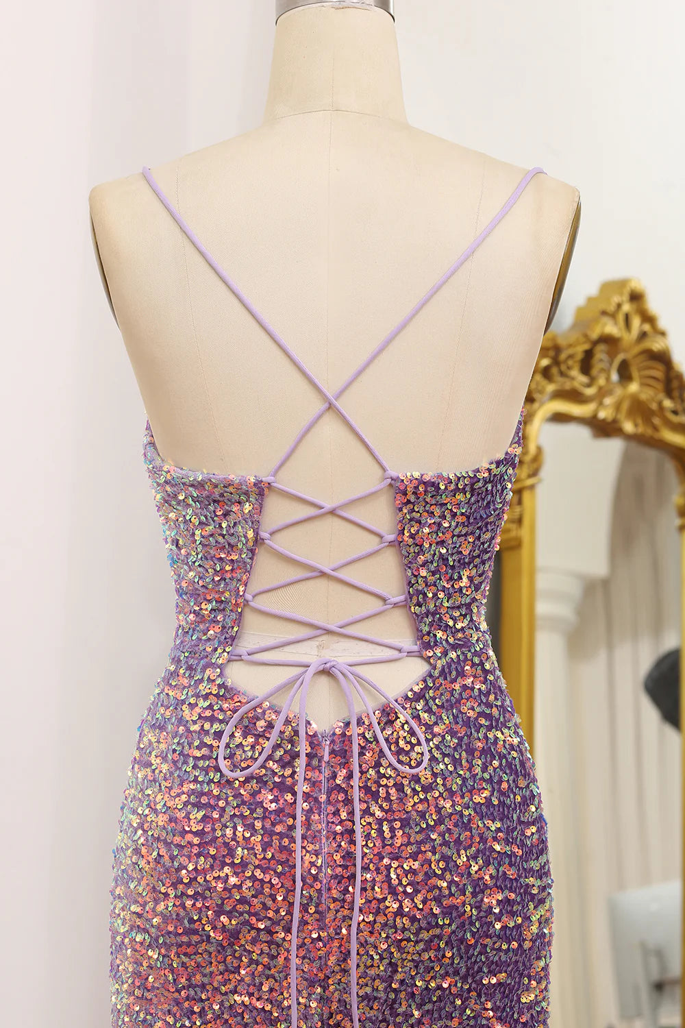 Vestido de fiesta de sirena con lentejuelas y escote en V