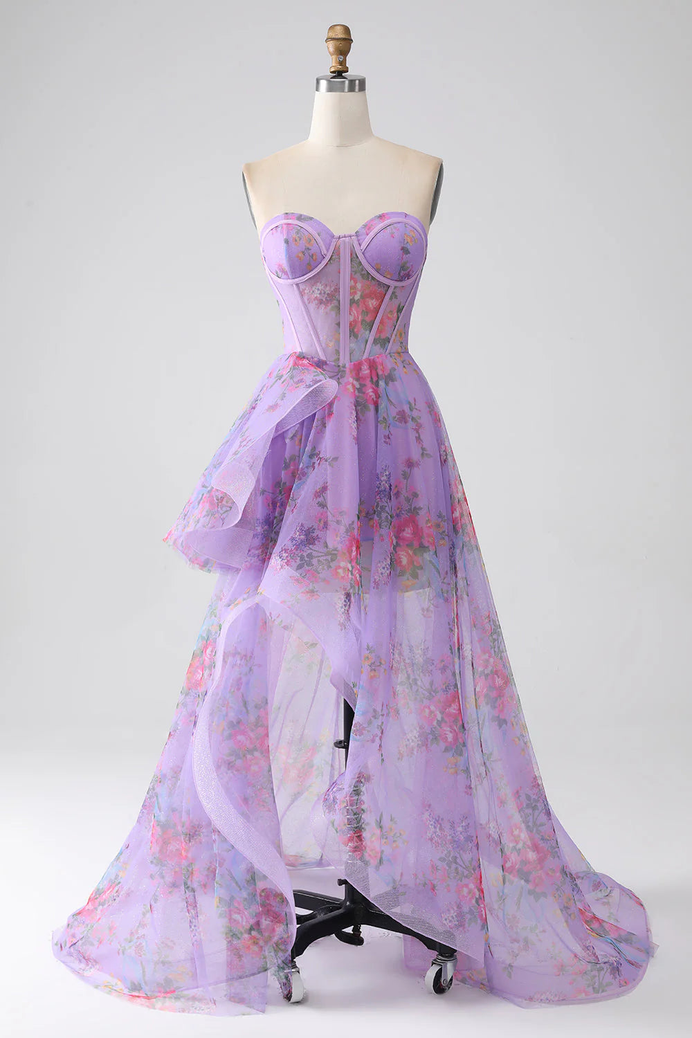 Printed Strapless Corset Prom Dress