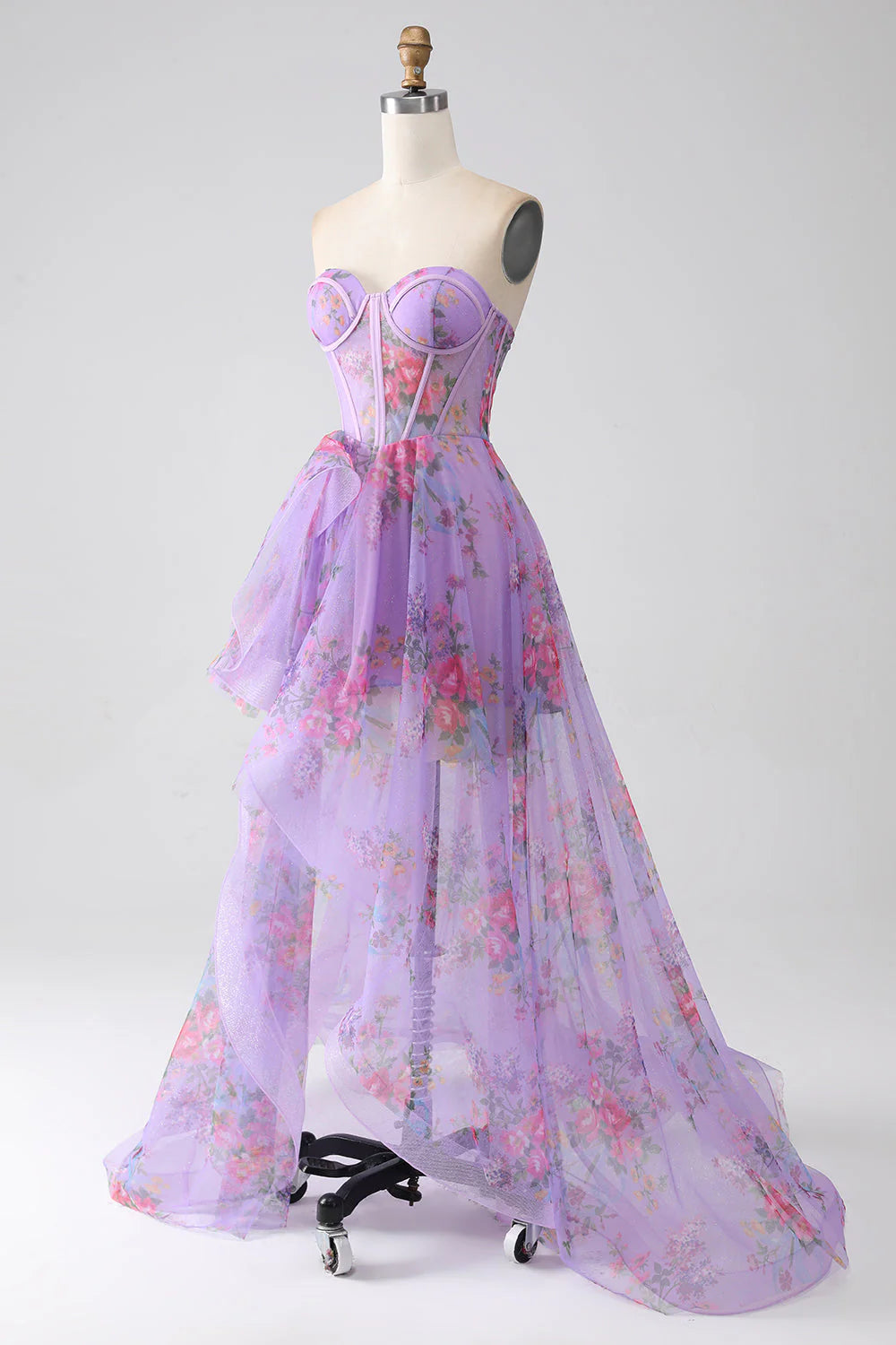 Printed Strapless Corset Prom Dress