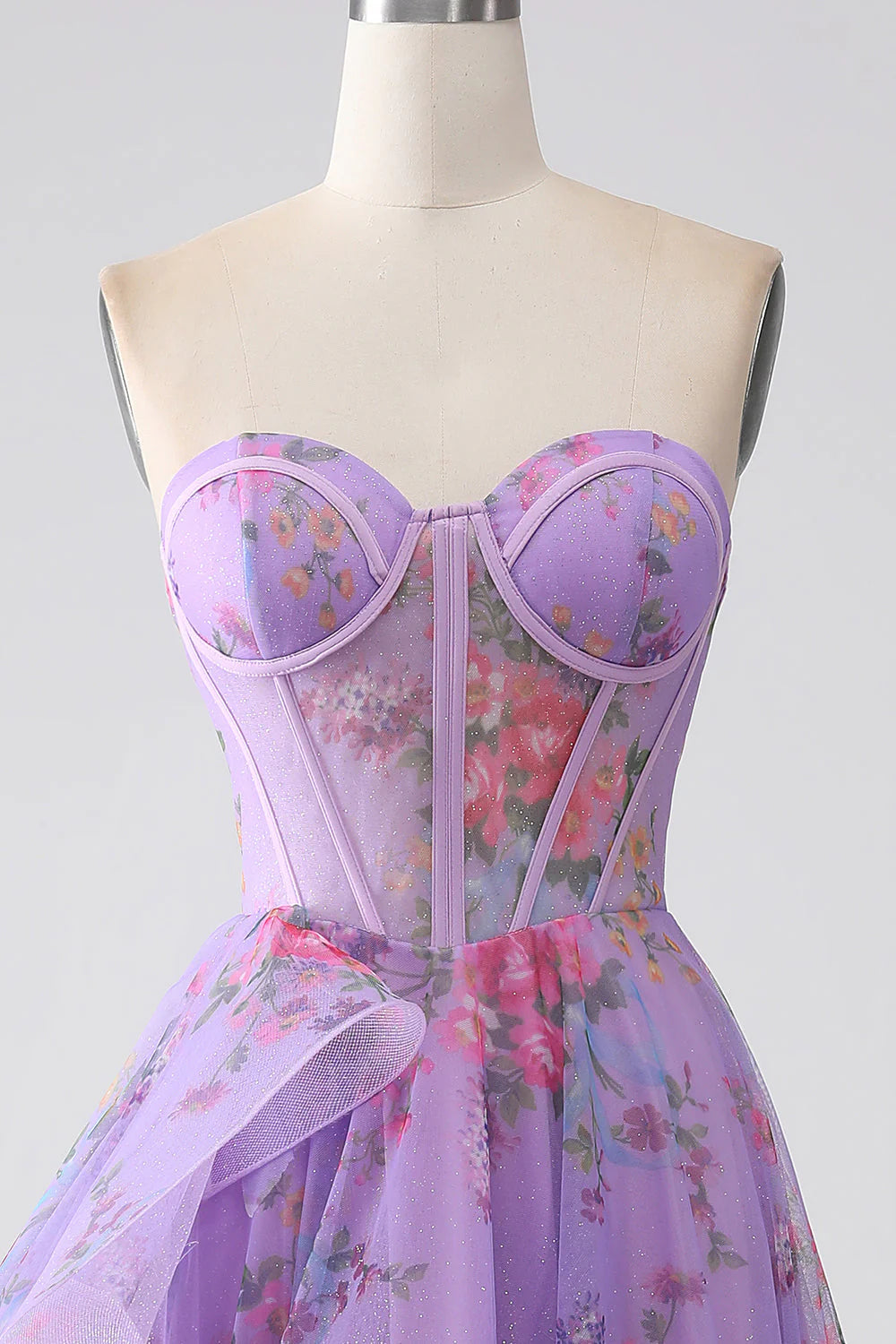 Printed Strapless Corset Prom Dress