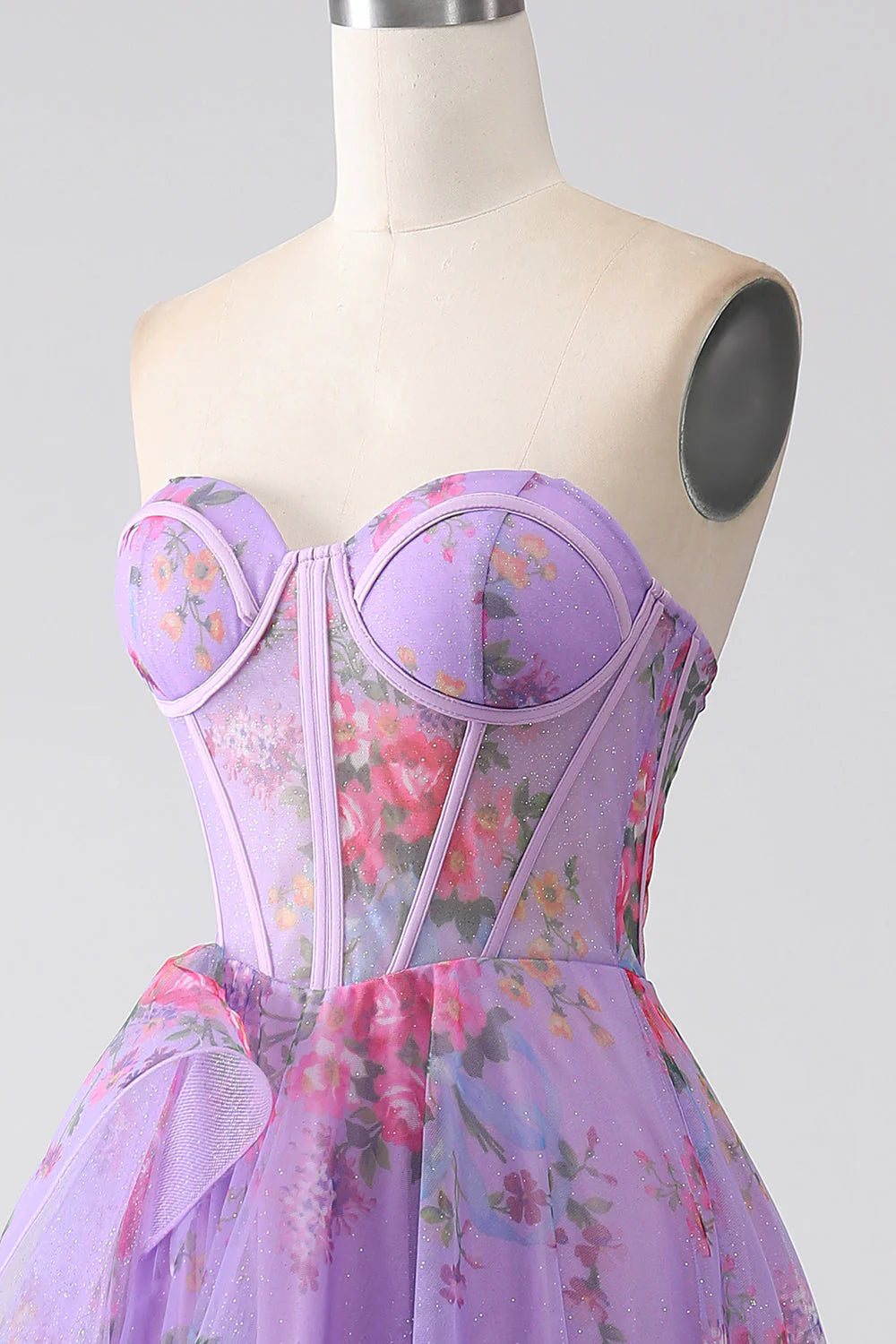 Printed Strapless Corset Prom Dress