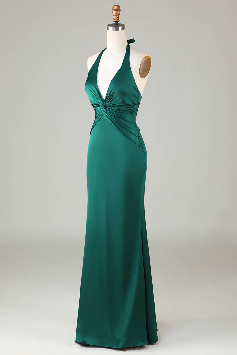 Mermaid Halter Long Satin Bridesmaid Dress