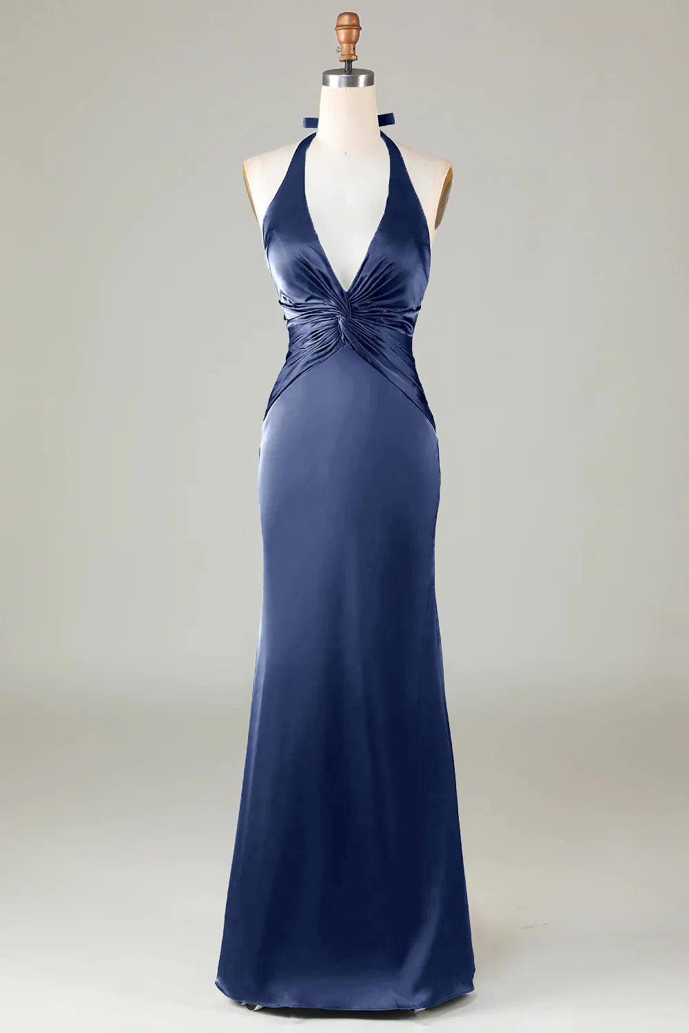 Mermaid Halter Long Satin Bridesmaid Dress