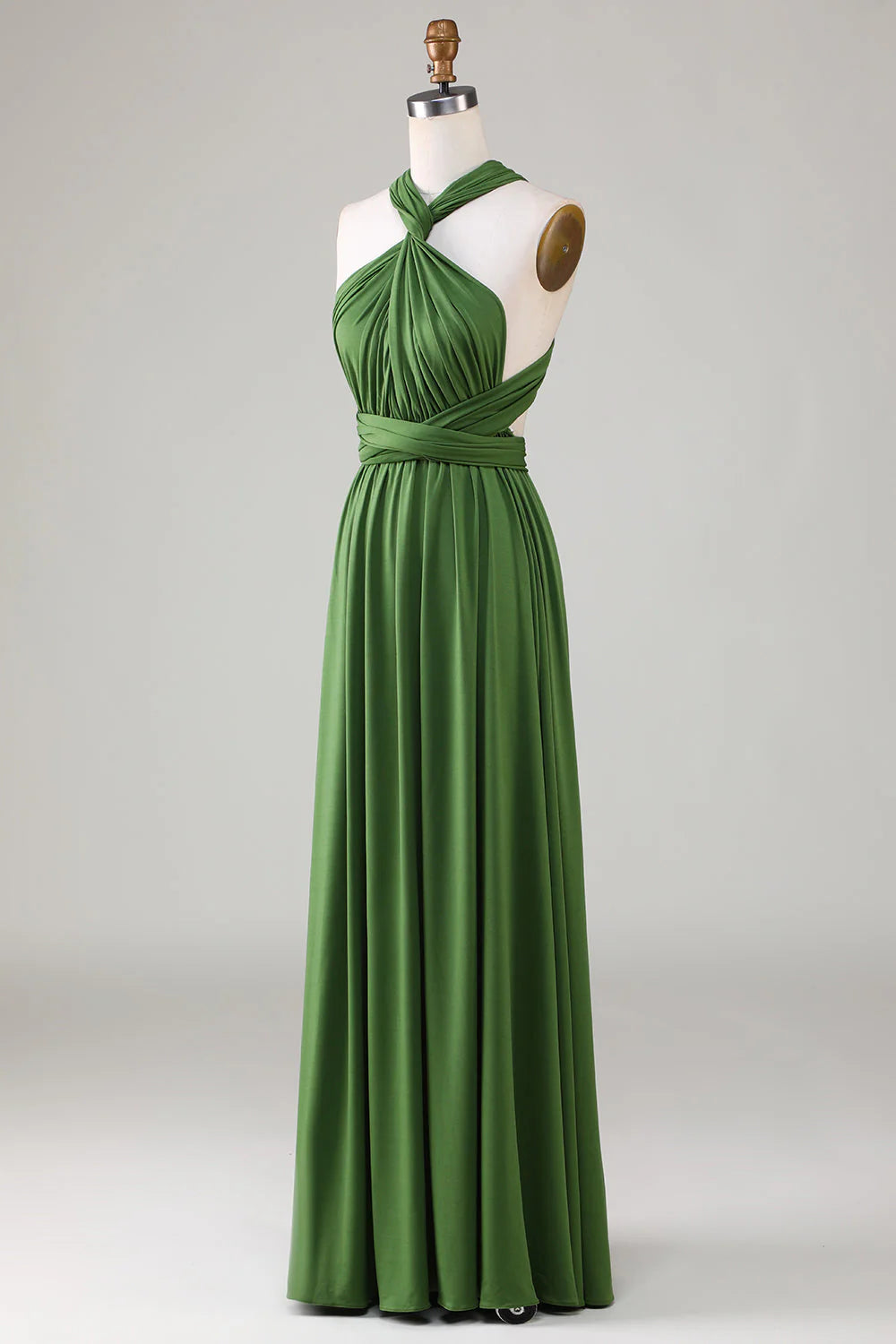 Versatile Open Back Wearing Olive Green Bridesmaid Dress