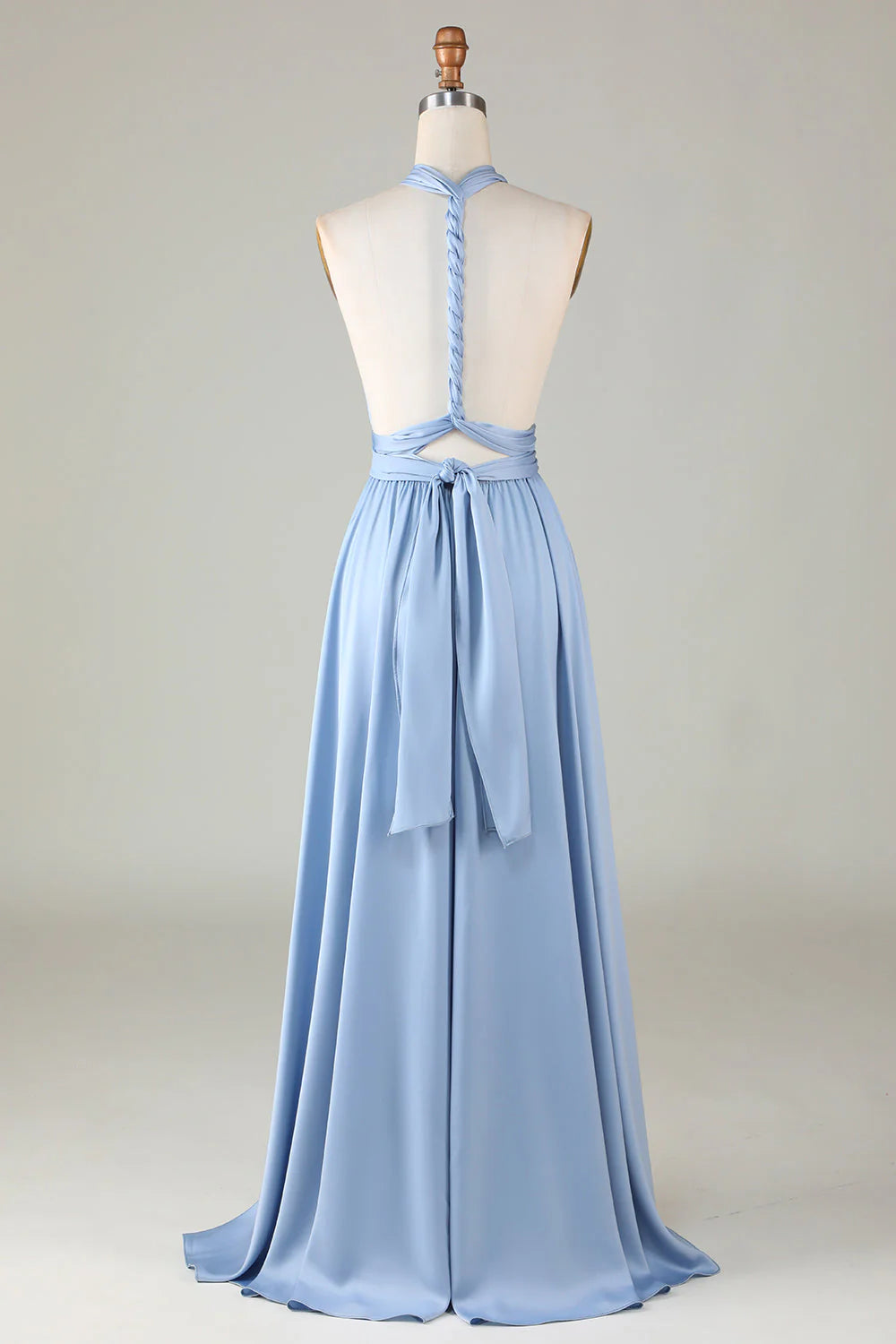 Versatile Open Back Wearing Dusty Blue Bridesmaid Dress