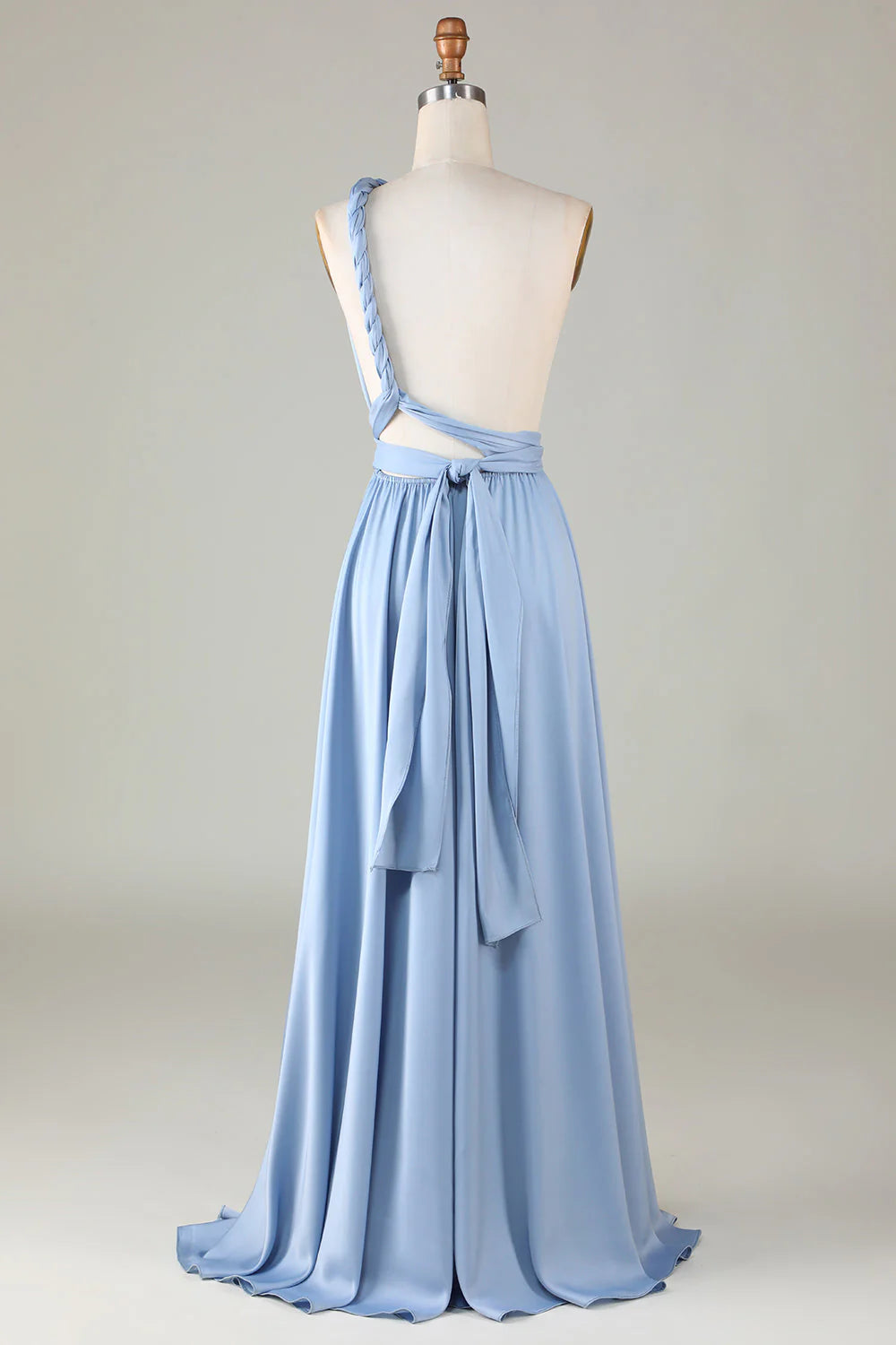 Versatile Open Back Wearing Dusty Blue Bridesmaid Dress