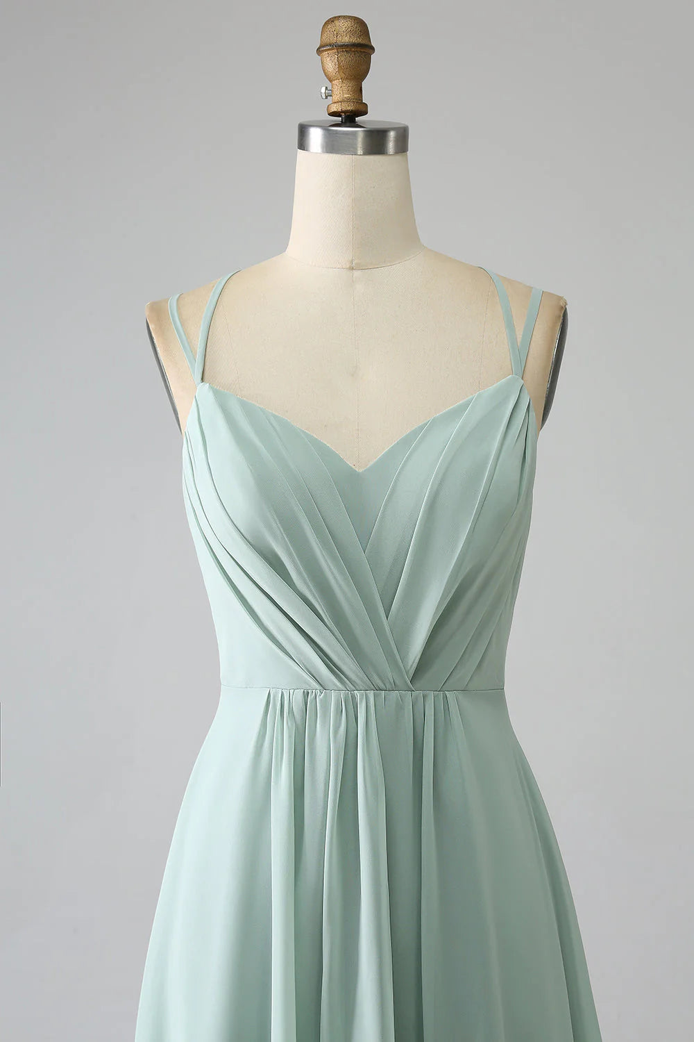 A-Line Spaghetti Straps Backless Pleated Long Bridesmaid Dress