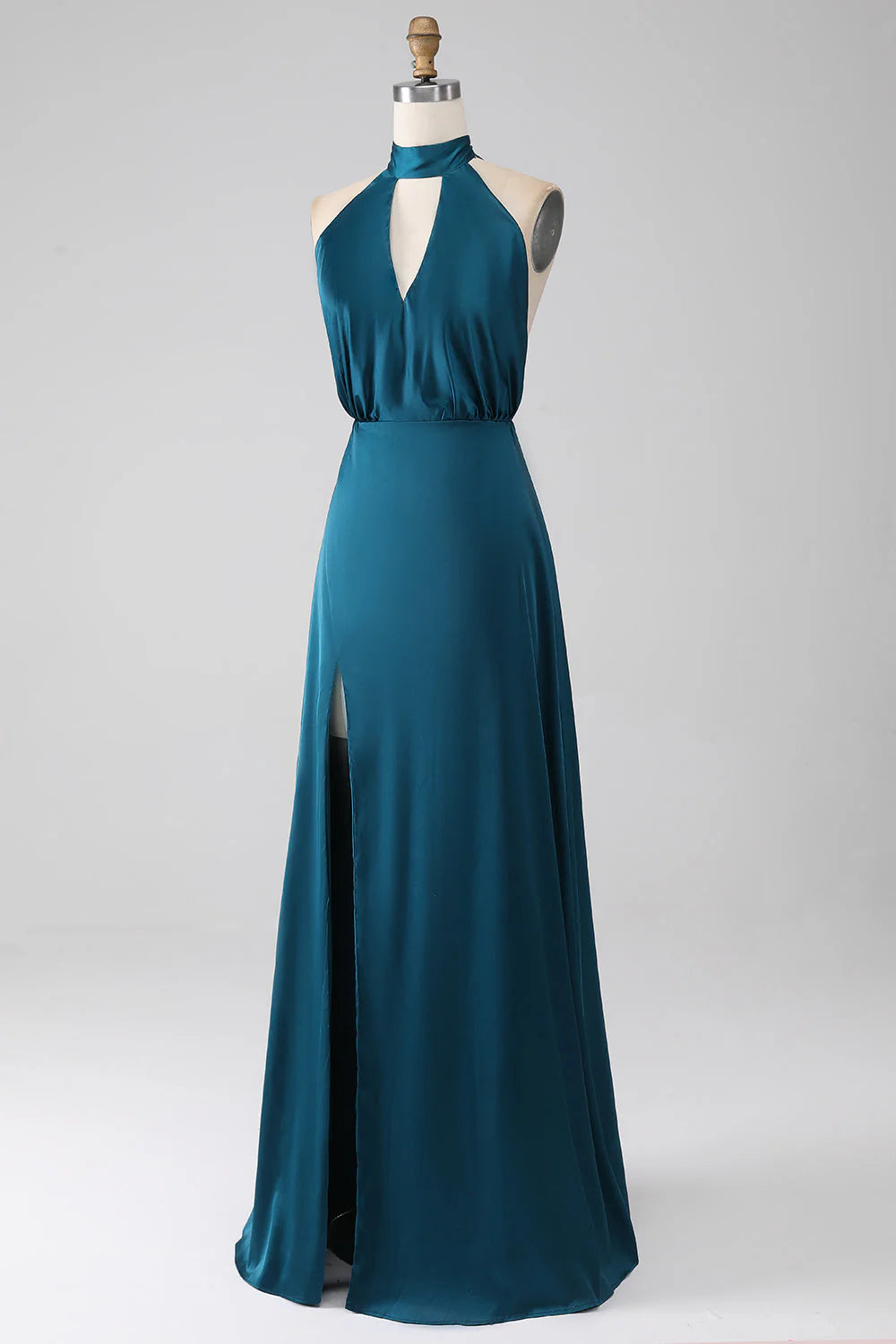 A-Line Halter Neck Long Bridesmaid Dress With Slit