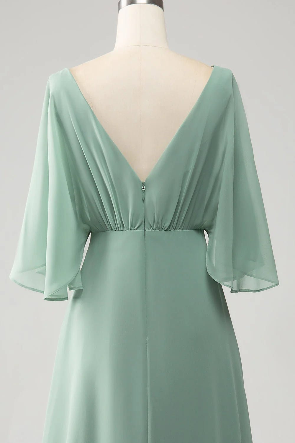 Batwing Sleeves Long Chiffon Bridesmaid Dress With Slit