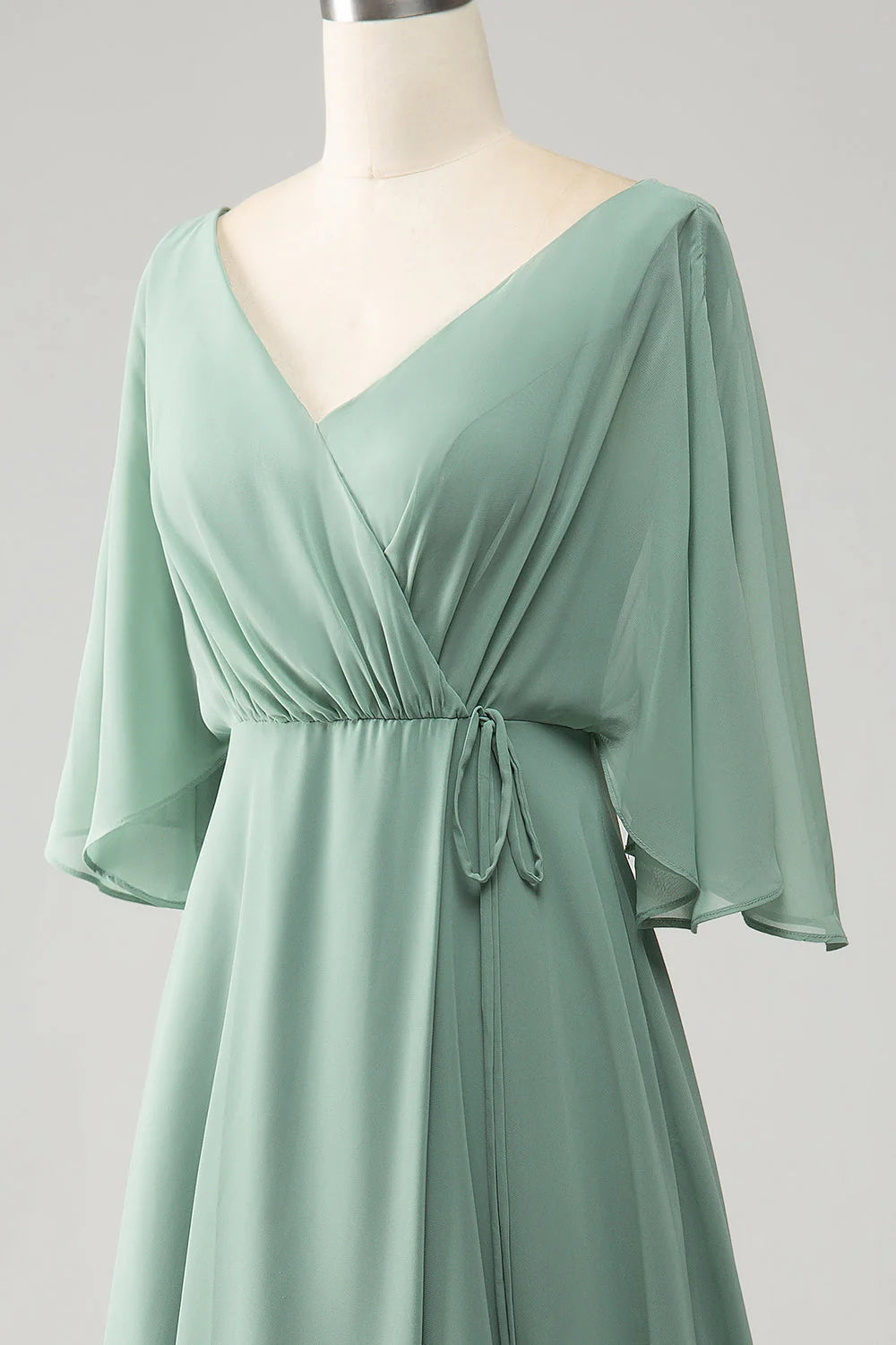 Batwing Sleeves Long Chiffon Bridesmaid Dress With Slit