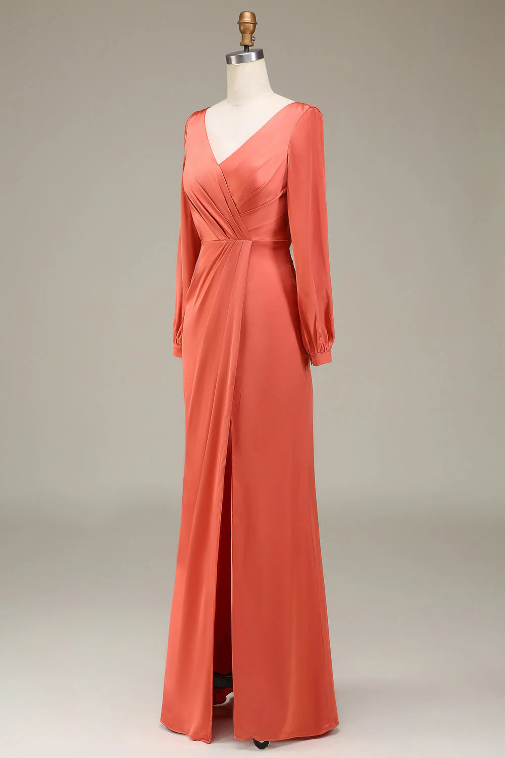 A-Line V-Neck Satin Bridesmaid Dress With Slit