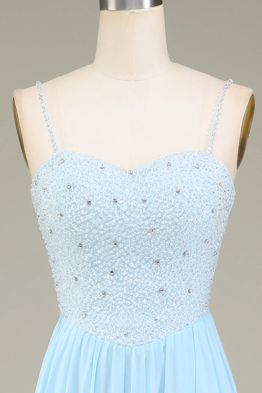 A-Line Spaghetti Straps Chiffon Long Bridesmaid Dress With Beading