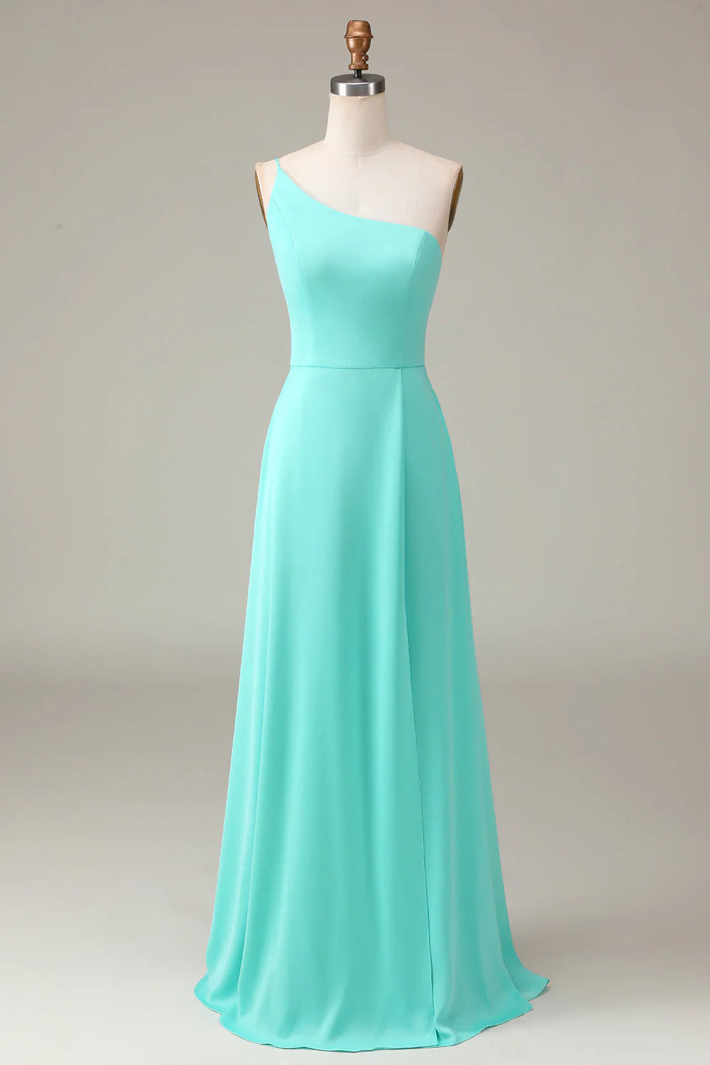 A-Line Chiffon One Shoulder Floor Length Bridesmaid Dress