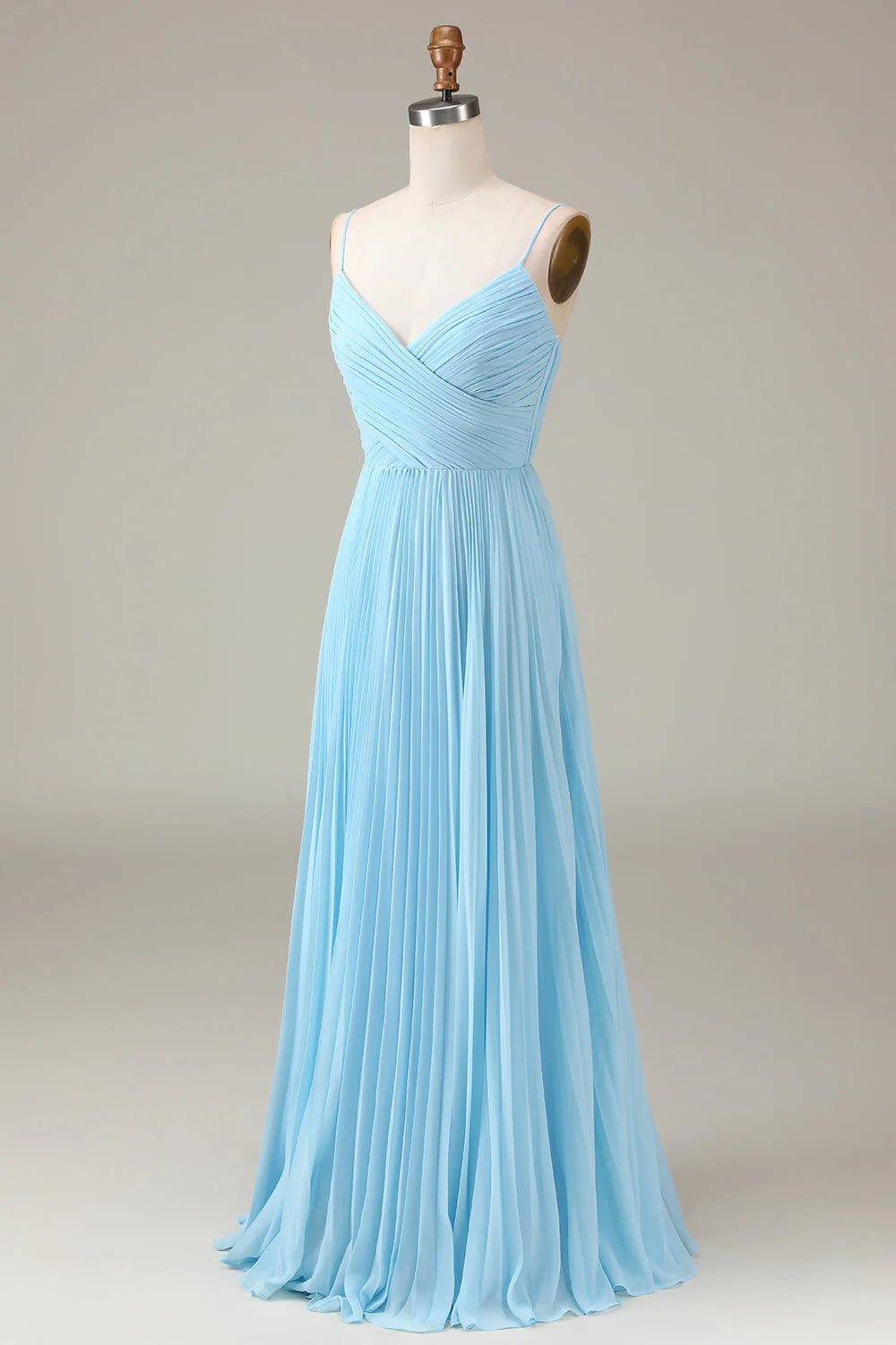 Spaghetti Straps V-Neck A-Line Pleated Chiffon Bridesmaid Dress