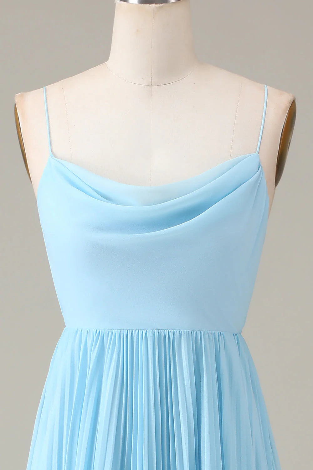 Spaghetti Straps Cowl Neck Pleated Open Back A-Line Chiffon Bridesmaid Dress
