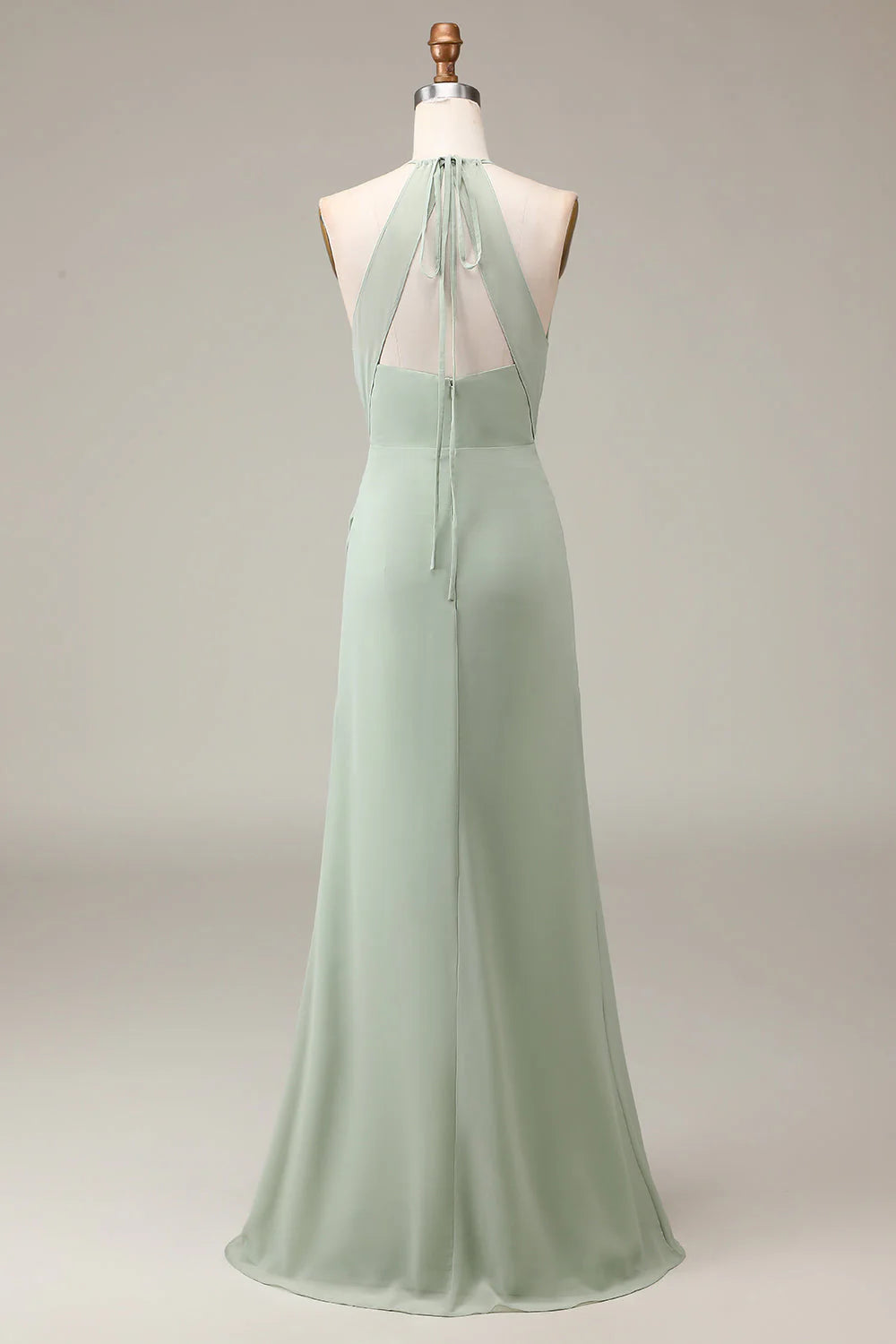 Halter Neck Sheath Pleated Bridesmaid Dress With Slit