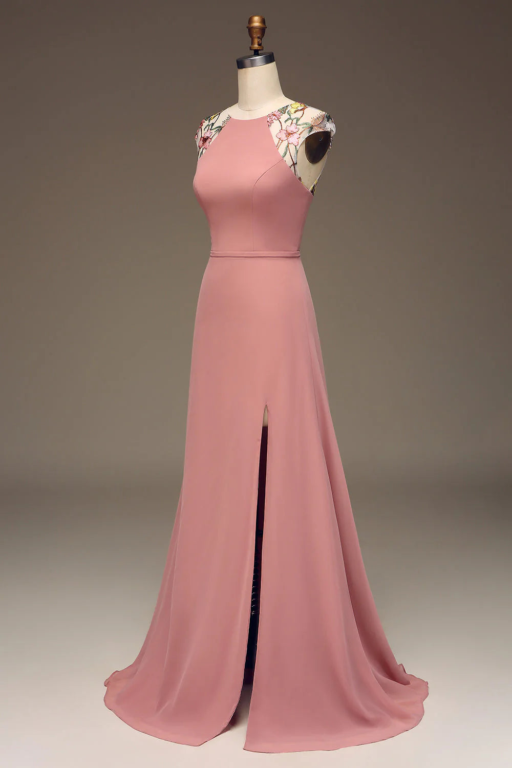 A-Line Chiffon And Embroidery Maxi Bridesmaid Dress