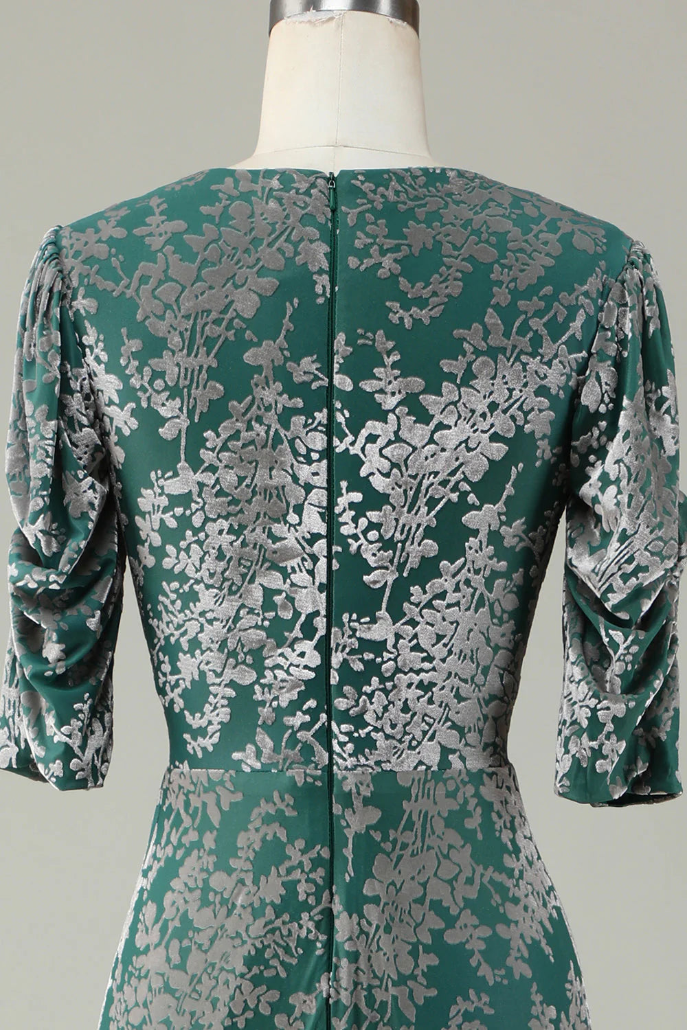 Grey Green Mermaid Velvet Bridesmaid Dress With Sleeves