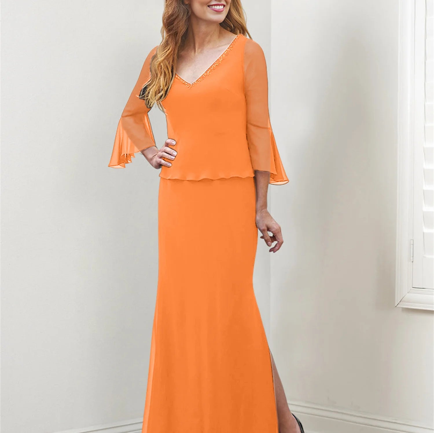 Sheath/Column V-Neck Mother Of The Bride Dresses With Beading