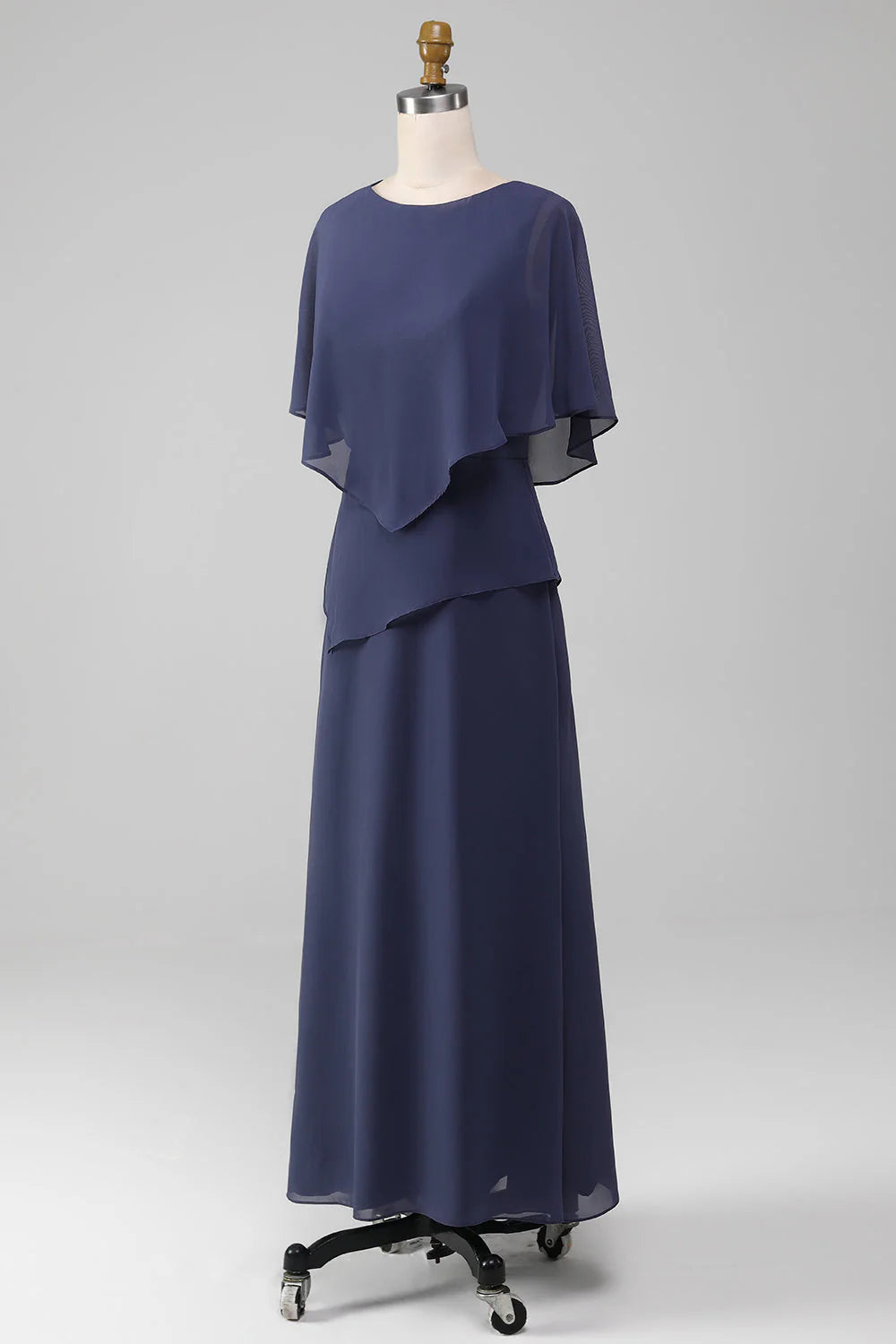 Scoop Tea-Length Navy Blue Chiffon Mother Of The Bride Dress
