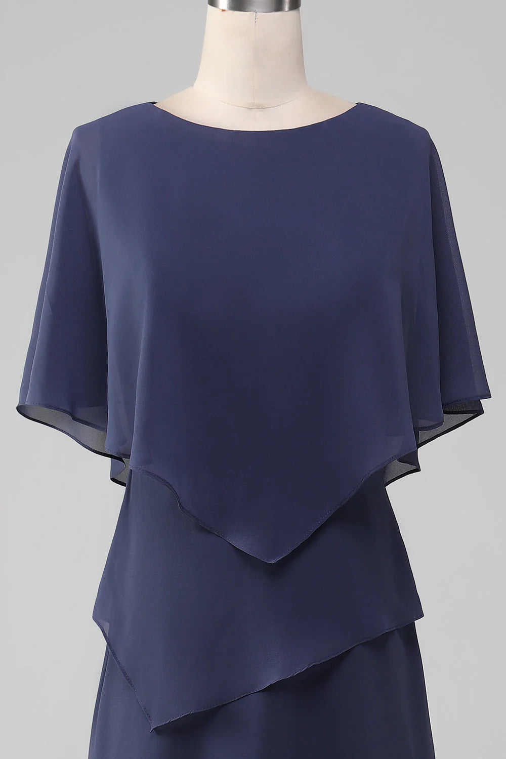 Scoop Tea-Length Navy Blue Chiffon Mother Of The Bride Dress