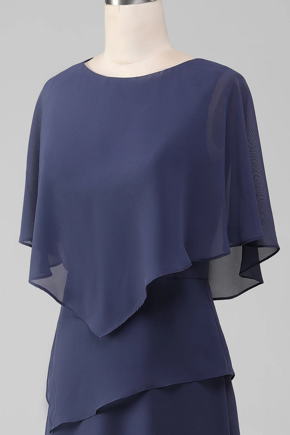 Scoop Tea-Length Navy Blue Chiffon Mother Of The Bride Dress