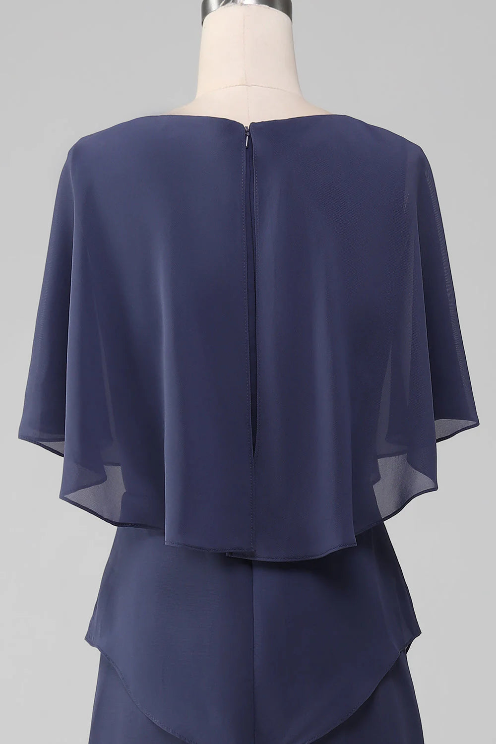 Scoop Tea-Length Navy Blue Chiffon Mother Of The Bride Dress