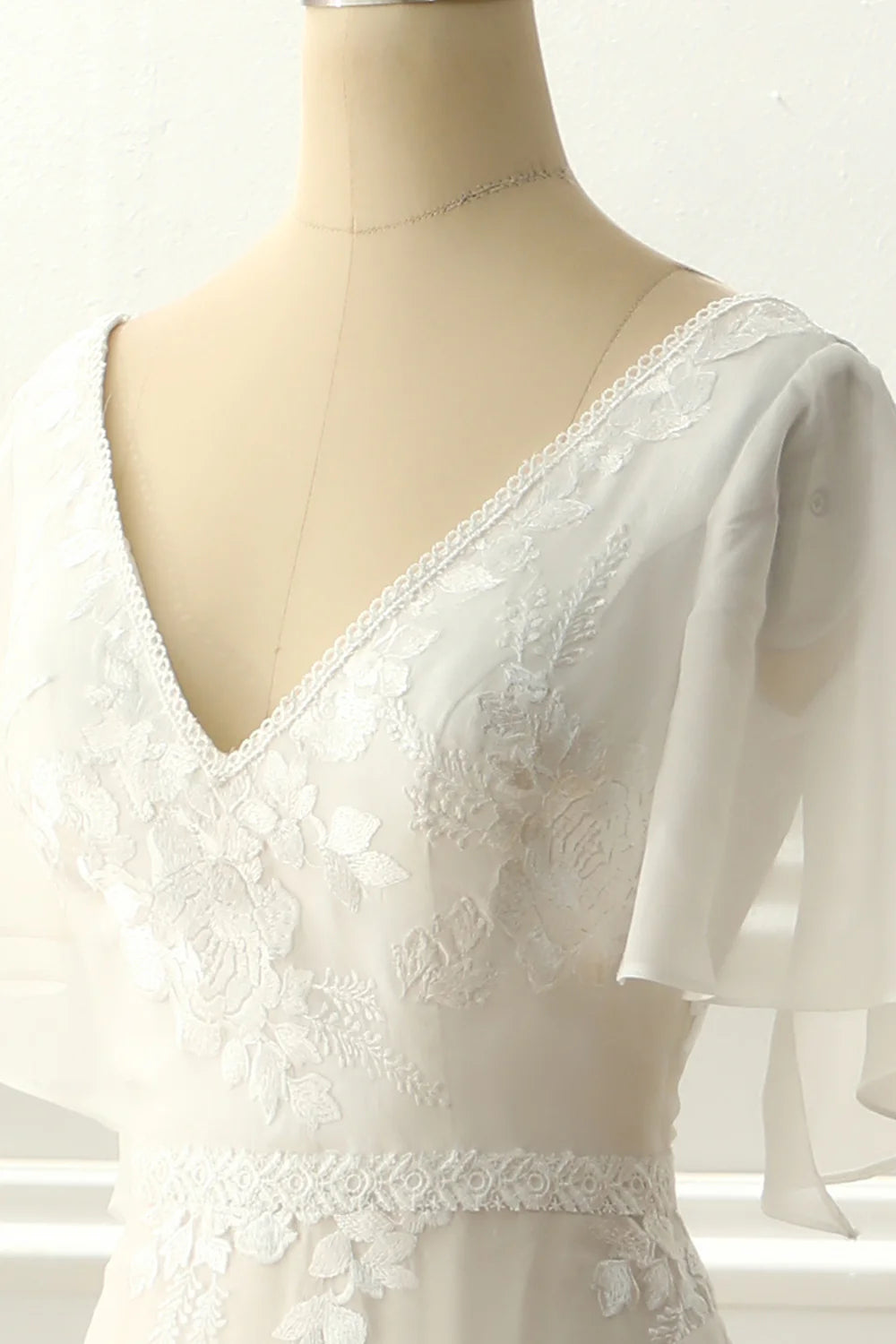 A-Line V Neck Floor-Length Appliques Wedding Dress