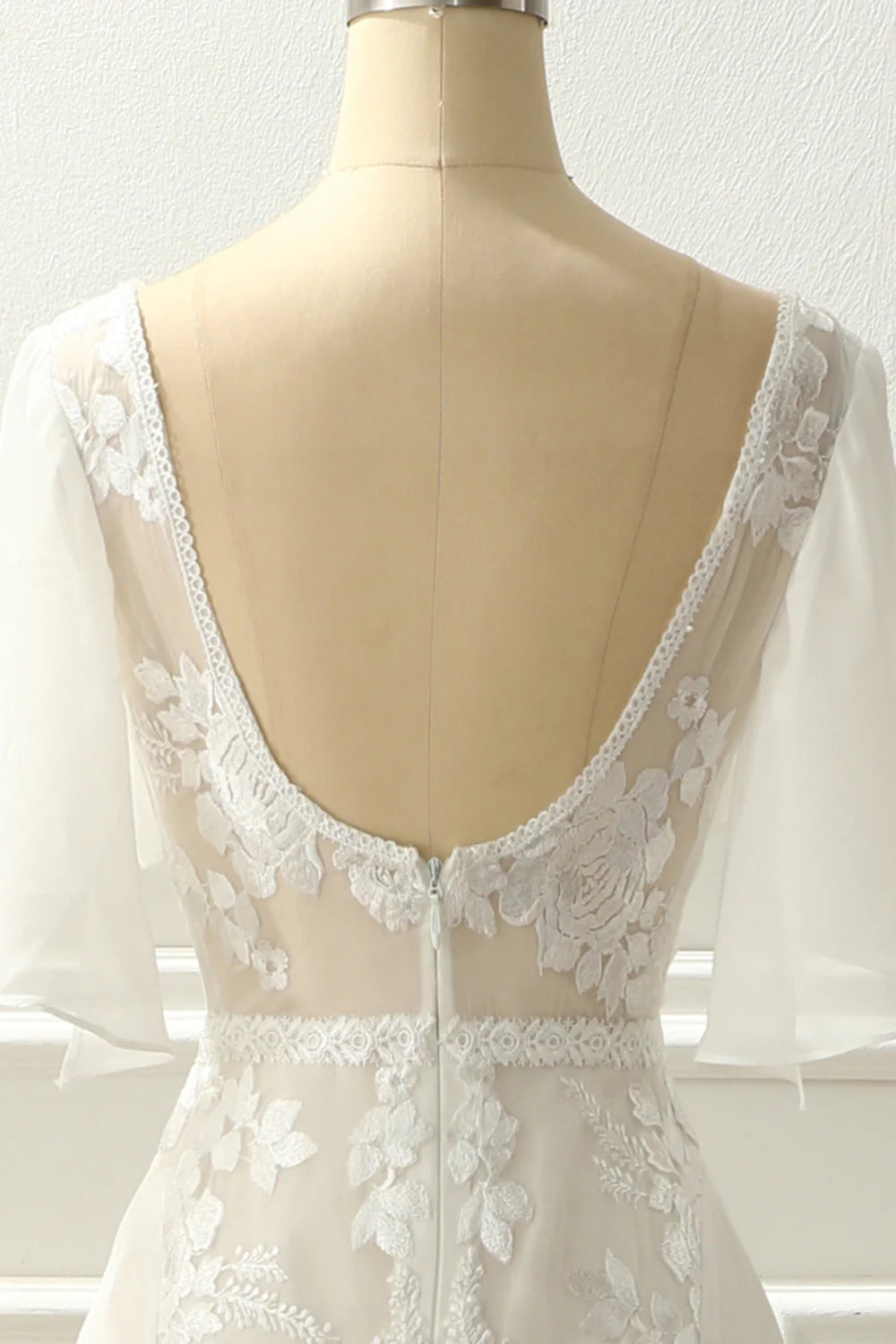 A-Line V Neck Floor-Length Appliques Wedding Dress