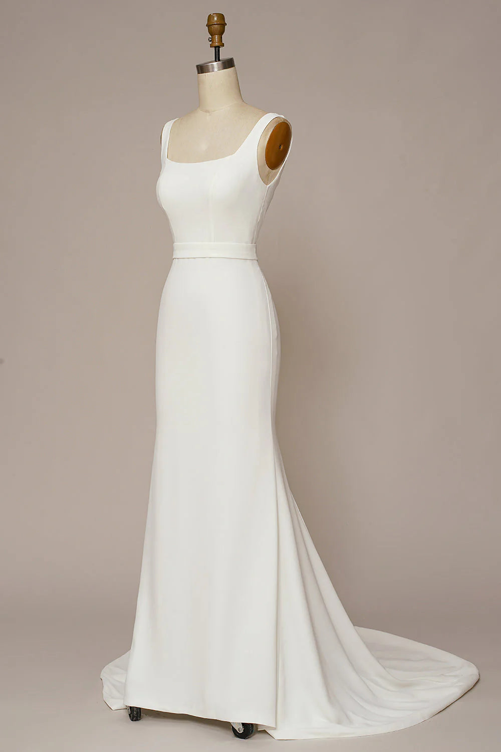 White Mermaid Square Neck Wedding Dress