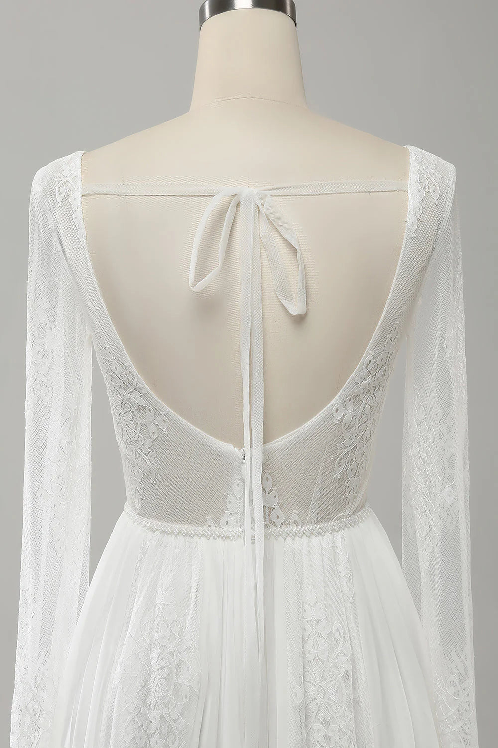 A Line V Neck Long Sleeve Beach Boho Wedding Dress
