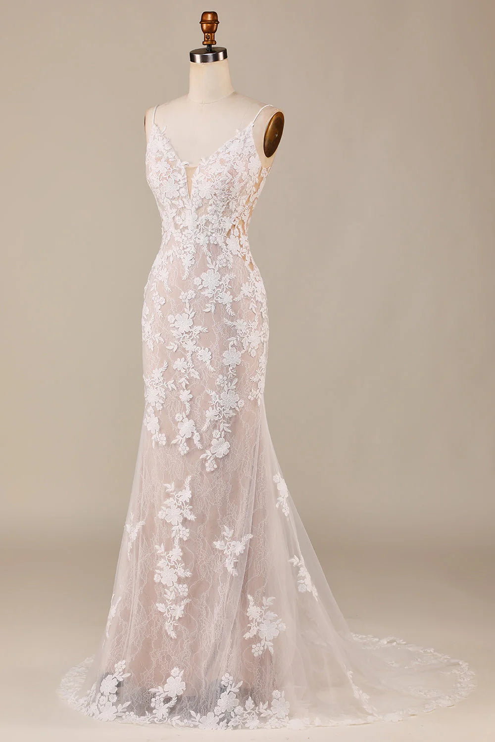 Charming Mermaid Spaghetti Straps Ivory Long Bridal Dress