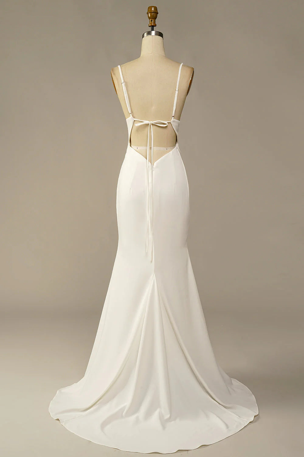 A-Line Open Back White Mermaid Long Wedding Dress