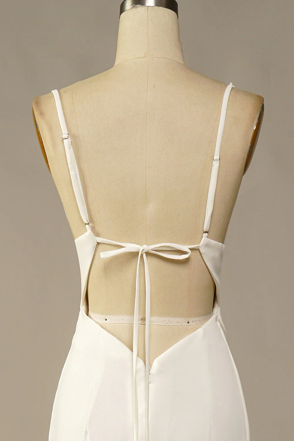 A-Line Open Back White Mermaid Long Wedding Dress
