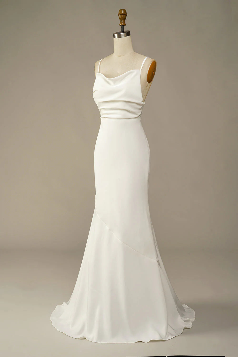 A-Line Open Back White Mermaid Long Wedding Dress