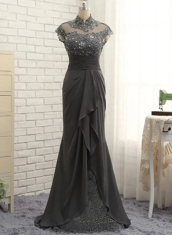 Sheath High Neck Floor-Length Mother Of The Bride Dresses