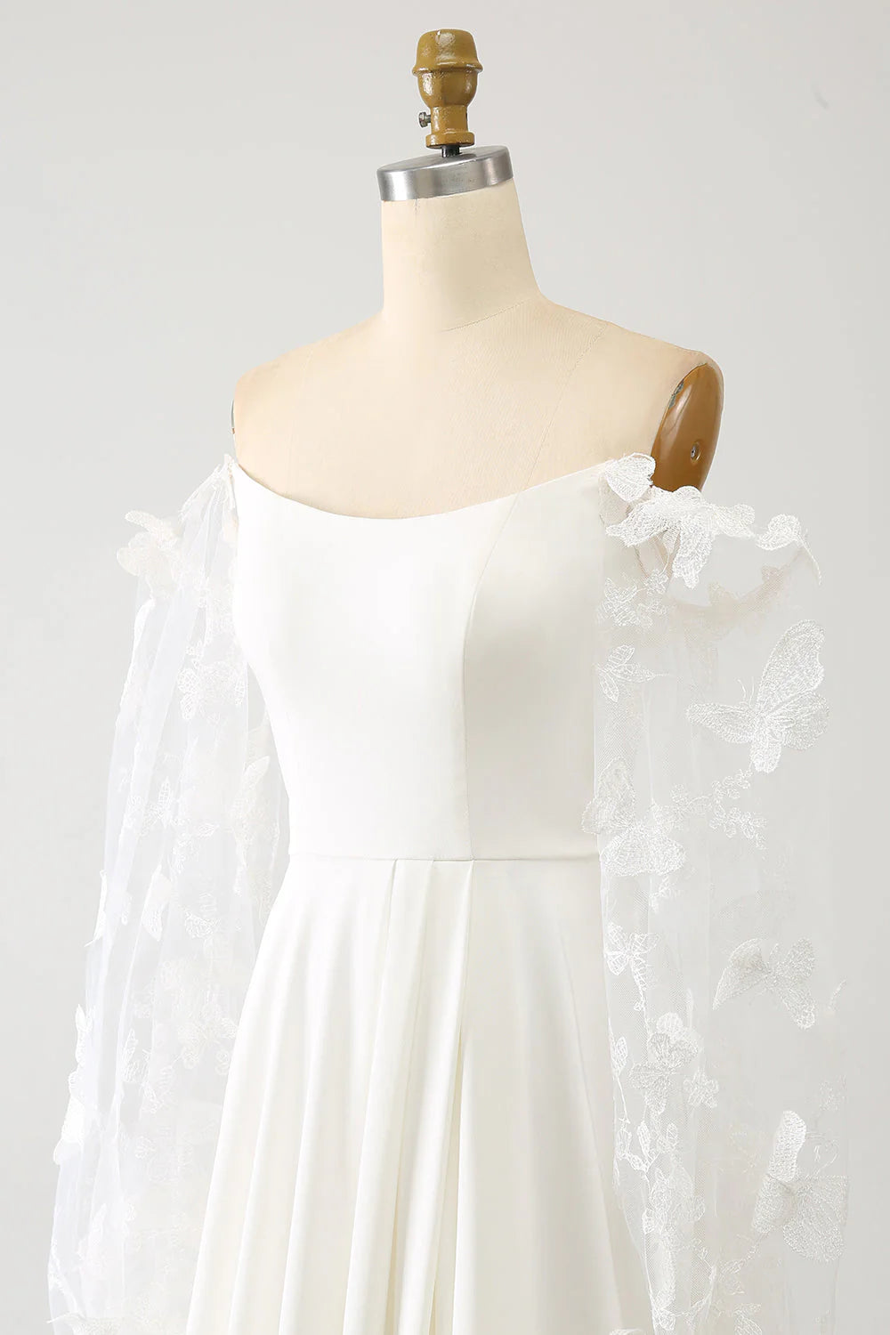 A Line Long Chiffon Wedding Dress With 3D Butterflies