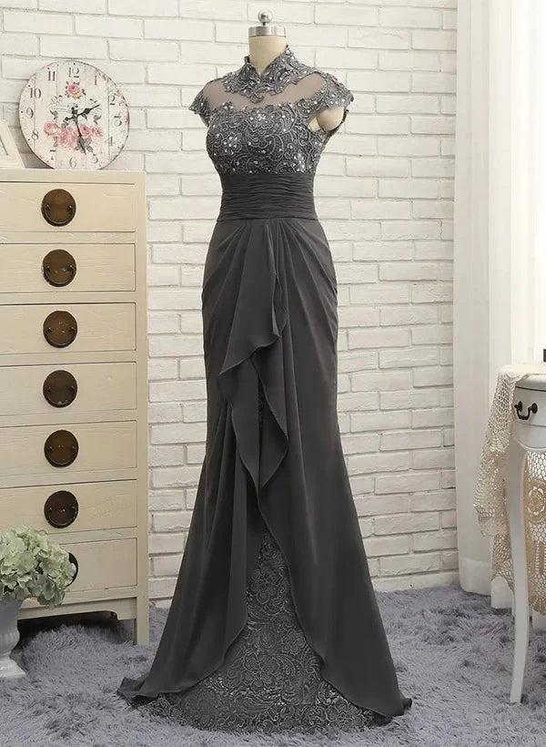 Sheath High Neck Floor-Length Mother Of The Bride Dresses