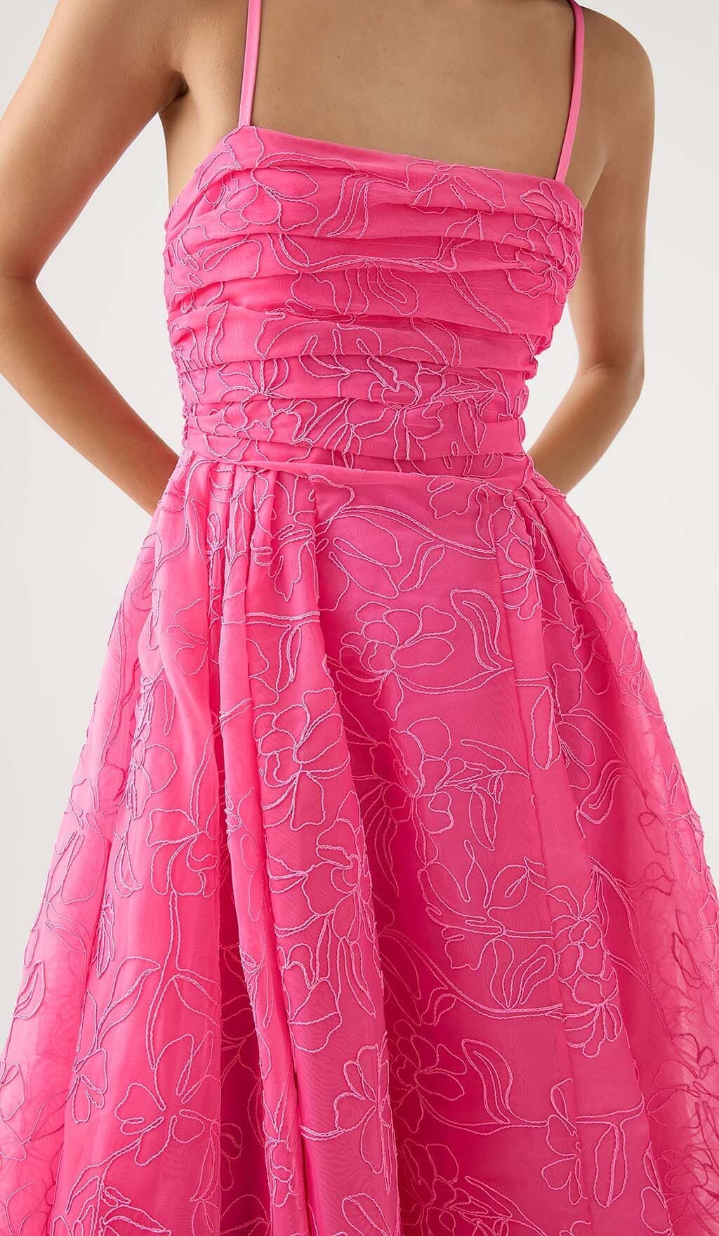 Spaghetti Straps Pleated Long Prom Dress