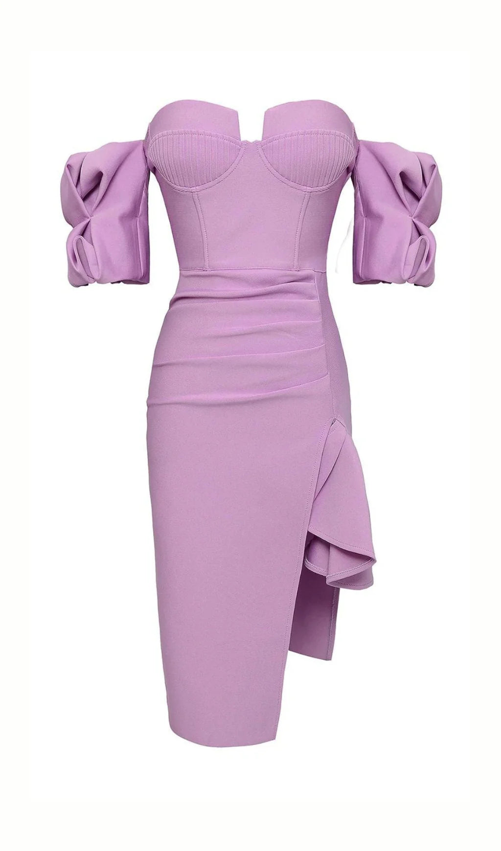 Strapless Draped Sleeve Slits Bandage In Purple Prom Dress